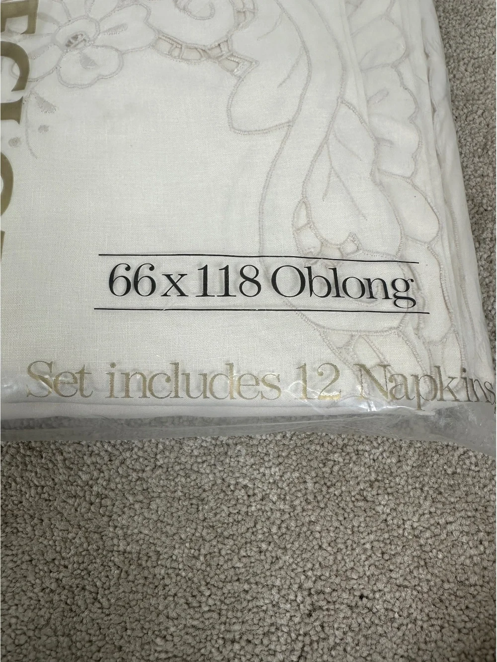 VTG New Tablecloth 66X118 Oblong Ecru Cutwork 12 Napkins Cotton Embroidered
